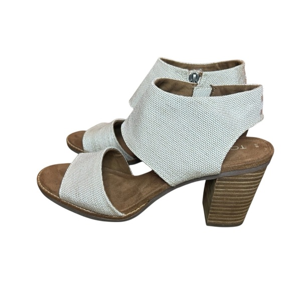 TOMS Women’s Block Heel Sandals – Cream Textured Open Toe 3” Chunky Heel - Picture 1 of 12